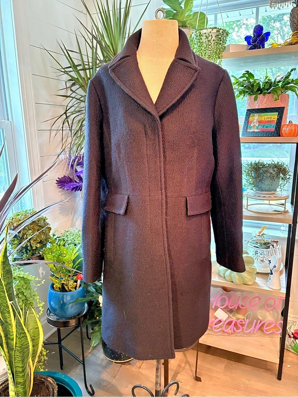 Banana Republic Women's Wool-Blend Pea Coat Black Like New